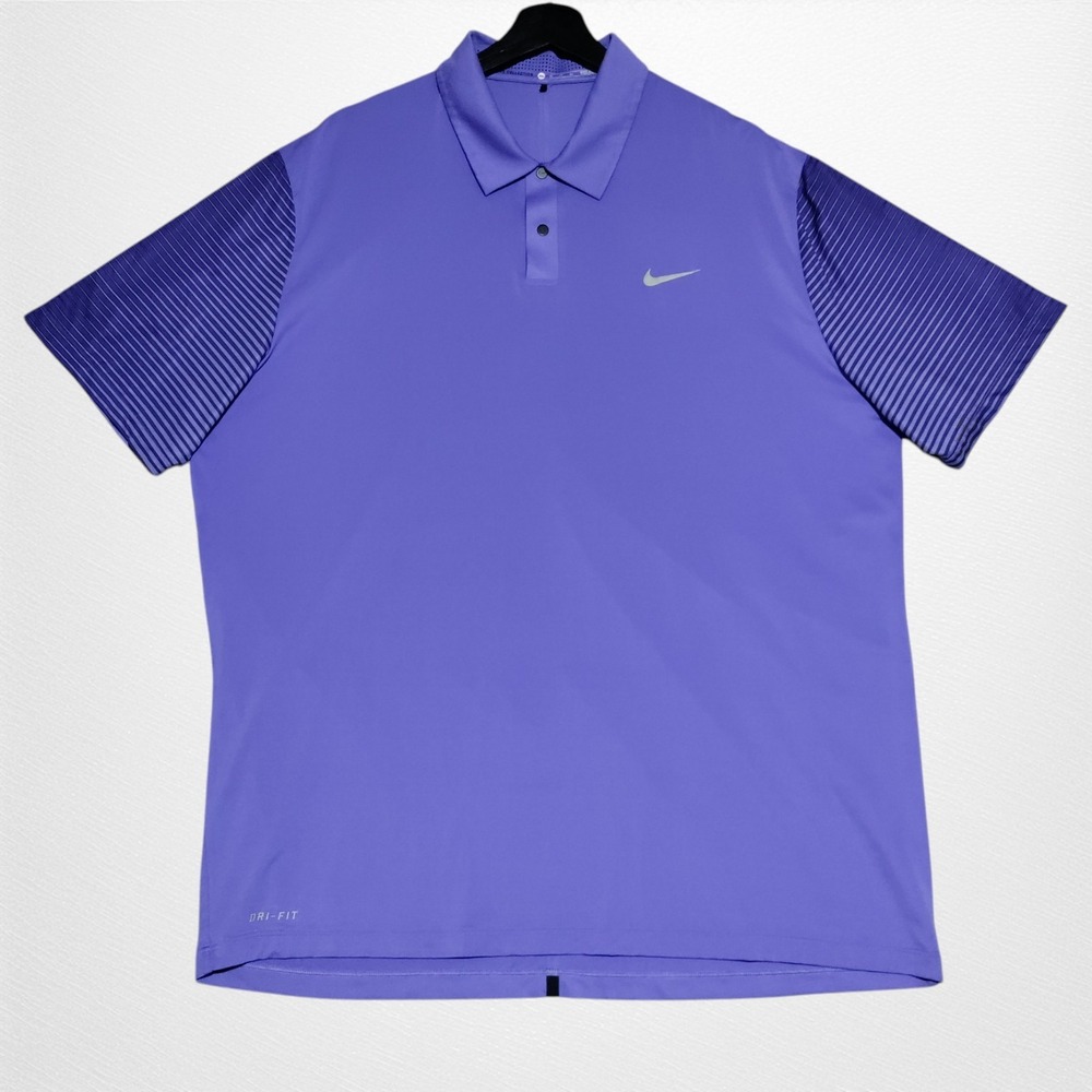 Nike Tiger Woods Collection Striped Sleeve Golf Polo Shirt Mens XL Purple 585785